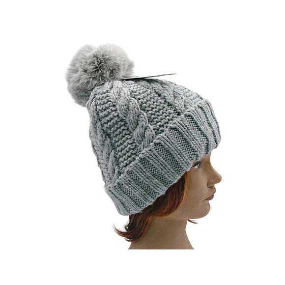 NEW Michael Kors POM POM Beanie Hat Gray Womens Lined Knit Faux Fur POM OSFM NWT - Picture 4 of 11